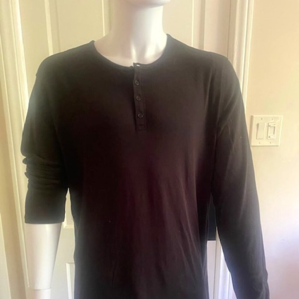 Men's John Varvatos Long Sleeve Black Henley XL